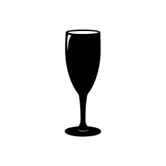 A black silhouette of a champagne flute on a white background view on white background , no background