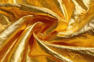 Luxurious golden fabric with shiny, crinkled texture, perfect for elegant designs