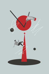 Poster trend collage of person stand arrows up drawing on grey background