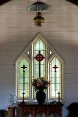 Altar Inside an Old Wooden Church Interior