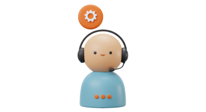 Isolated Customer Service Agent with Gear Icon