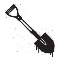 Black and White Graffiti Shovel Spray Paint Stencil with Drips. © kadiran
