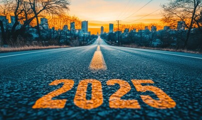 way to success, 2025 on the road in the middle of asphalt long road at sunset with beautiful natural