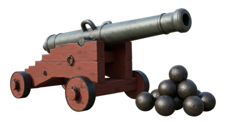 Isolated Cannon with Cannonballs