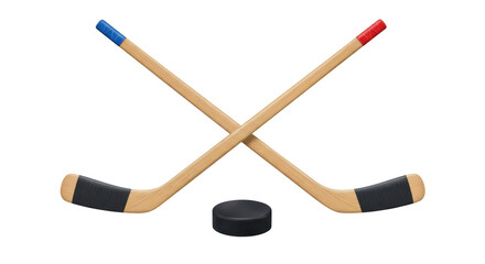 Isolated Hockey Sticks and Puck