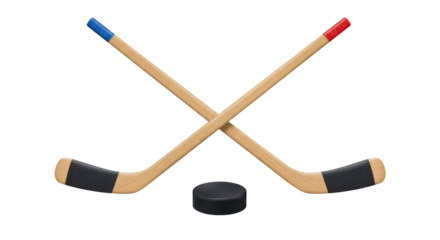Isolated Hockey Sticks and Puck