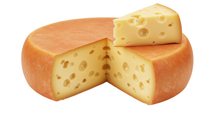 Isolated Swiss Cheese Wheel with Slice
