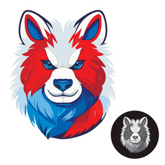 Illustration vector wolf head in blue, red, white colors. Mascot, wolf logo