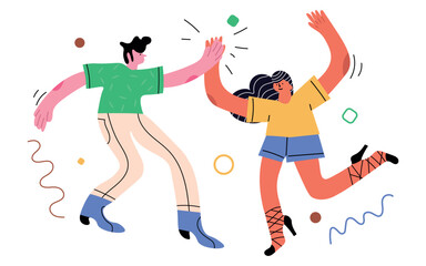 Abstract people dance vector illustration. A young man and woman enjoying a dance party. Colorful flat  style vector. Hand drawn fashion illustration with isolated design elements.