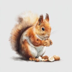 Obraz premium Cute squirrel holds a nut surrounded by various types of nuts, showcasing its playful nature and vibrant fur details