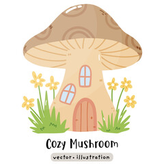 cute fairy mushroom house cartoon vector illustration