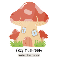 cute fairy mushroom house cartoon vector illustration
