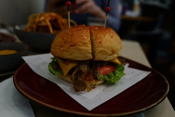 hamburger on plate