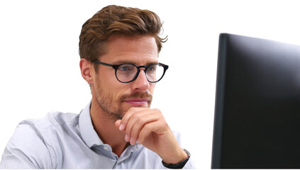 Man in front screen png mockup in 3d without background for decoration.