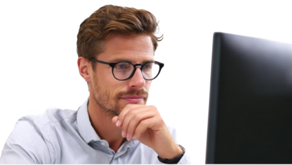 Man in front screen png mockup in 3d without background for decoration.