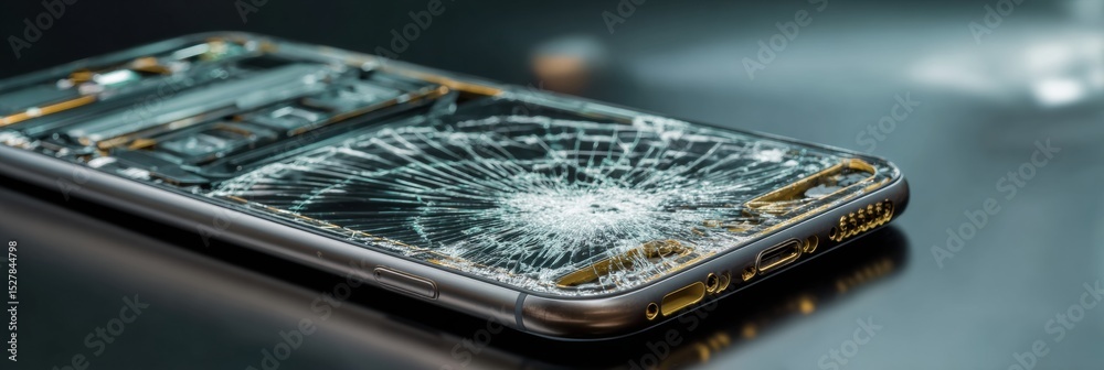 Poster Busted Touchscreen Device Displaying Signs of System Failure on Clean Countertop
