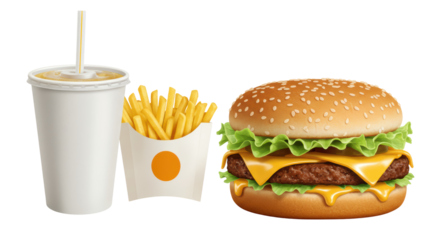 Isolated Burger, Fries and Drink