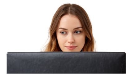 Businesswoman and monitor isolated 3d mockup without background using for working purpose.
