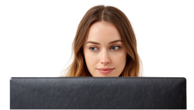 Businesswoman and monitor isolated 3d mockup without background using for working purpose.