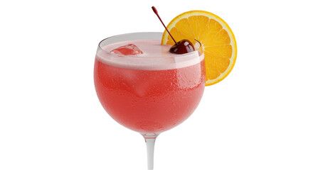 Isolated Pink Cocktail with Cherry and Orange