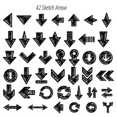 Illustration of a collection of forty two sketch arrows pointing in various directions and orientations