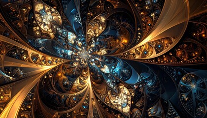 Textured fractal design with intricate details, warm golden tones fading into cool blues, surreal aesthetic emphasized on clear canvas 