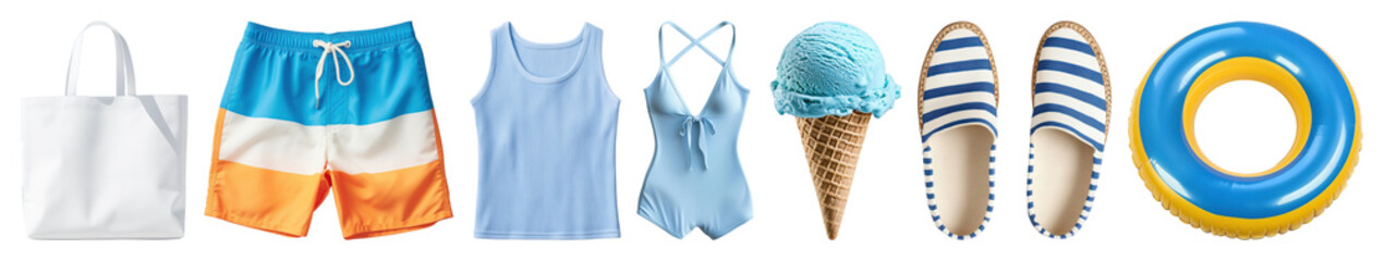PNG Summer essentials beach collection, element set on transparent background