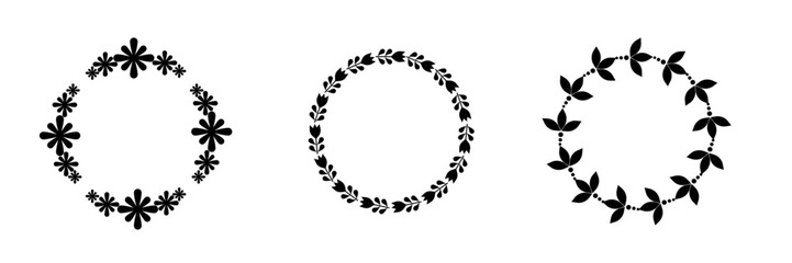 Set of black flowers frames ,wreaths collection , flower decorative elements.