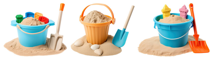 PNG Colorful beach sand toys fun, element set on transparent background