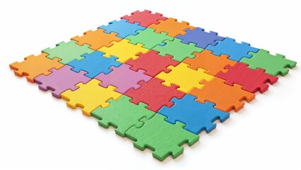 Colorful interlocking puzzle mat in vibrant shades on white background  