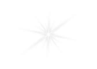 White sparkle light effect on transparent background. Glowing silver light, shining star, light spark, lens flare