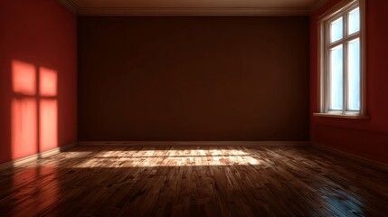 Fototapeta premium Bright Minimalist Living Room with Rustic Hardwood Floors and Vintage Windows in a Cozy Home