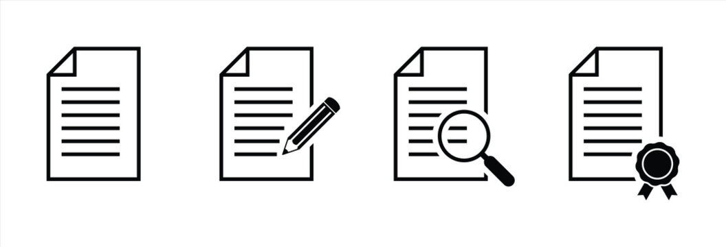 Set of Data Document Icon. Drafting, Reviewing, and Certification Processes Vector Illustration