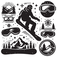 Snowboarding elements vector silhouette