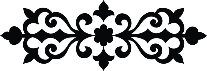 Ornamental Black Design Element with Floral Details on Isolated White Background