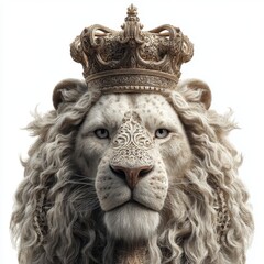 Majestic lion adorned with regal crown intricate details emphasizing strength and elegance animal portrait for creative projects
