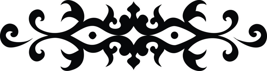 Fototapeta premium Symmetrical Black Ornament with Eyelike Shapes and Curlicues on White Background