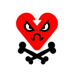 Evil broken heart symbol. Disappointed love sign.