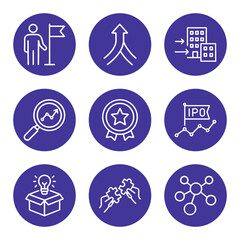 Business icons in blue circle design. Icon symbol illustration