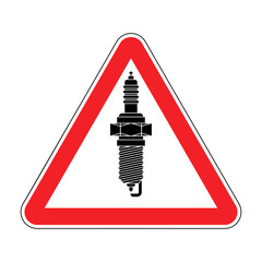 Attention Spark plug. Caution Car accessory. red triangular prohibitory sign for vehicles