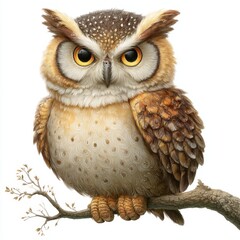 Naklejka premium Captivating Owl Perched on Branch with Intricate Feathers and Striking Eyes in a Natural Setting