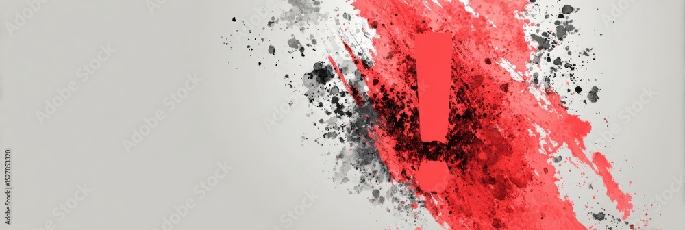 Poster Bold Red Exclamation Mark Contrasts With a Neutral Backdrop, Creating an Impactful Visual Statement With Dynamic Splashes of Color