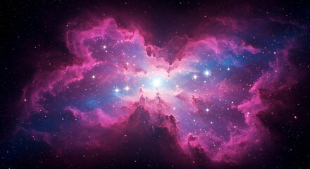 Fototapeta premium A pink-purple-gold nebula sparkles in the darkness of space