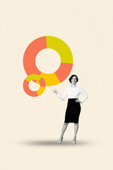 Trend artwork composite photo collage design of analyzing goal business graphics trader young lady stand hand gesture finger point diagram