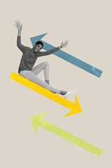 3D photo collage trend sketch template artwork of young lady sit arrow show way different direction...
