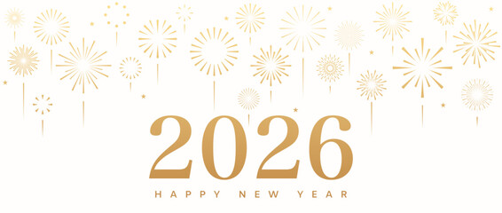2026 fireworks banner, gold New Year background, card border