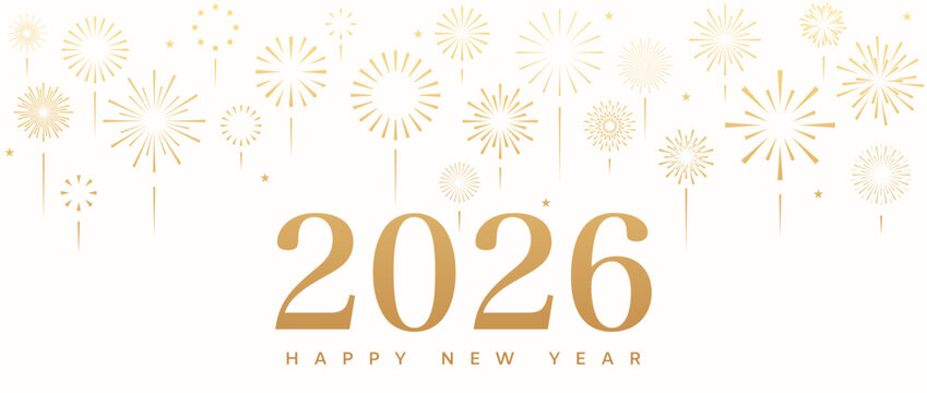 2026 fireworks banner, gold New Year background, card border - Powered by Adobe