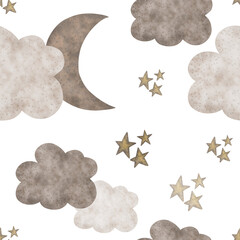 Kids seamless pattern magic night clouds moon for textile wrapping paper wallpaper packaging designs