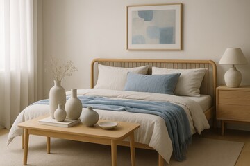 Calm and serene contemporary bedroom with soothing tones