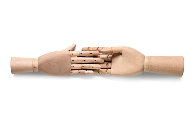 Wooden hands on white background